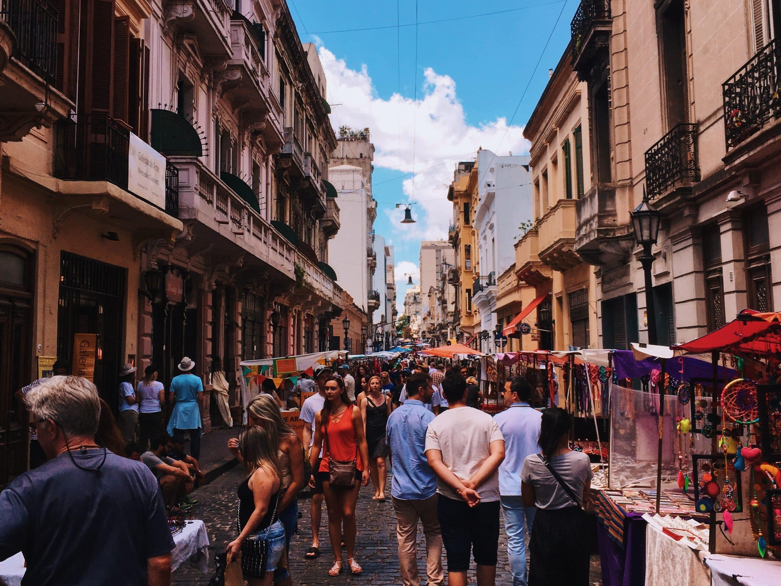 street market in narrow city alley