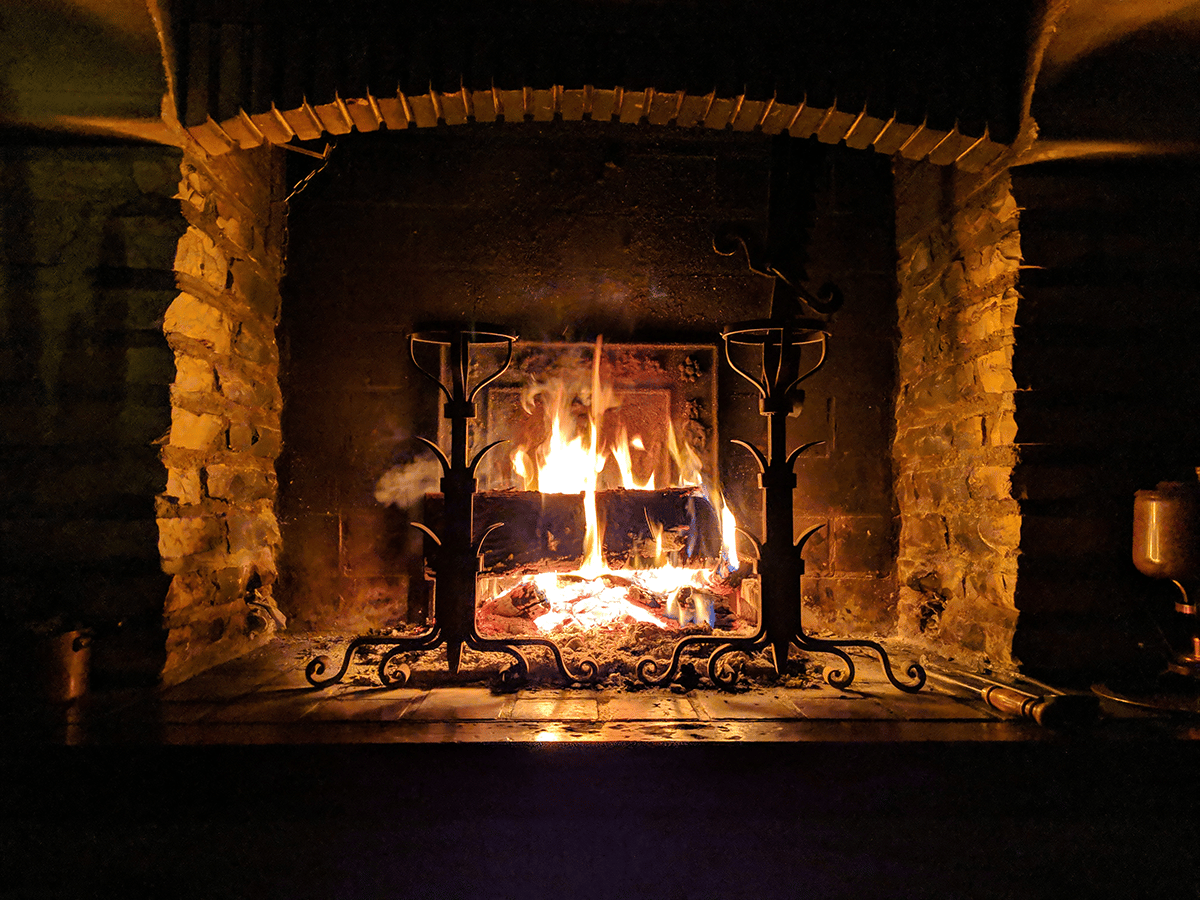 fireplace with stonework