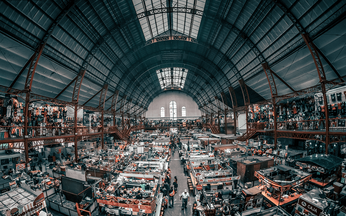 large market inside hangar