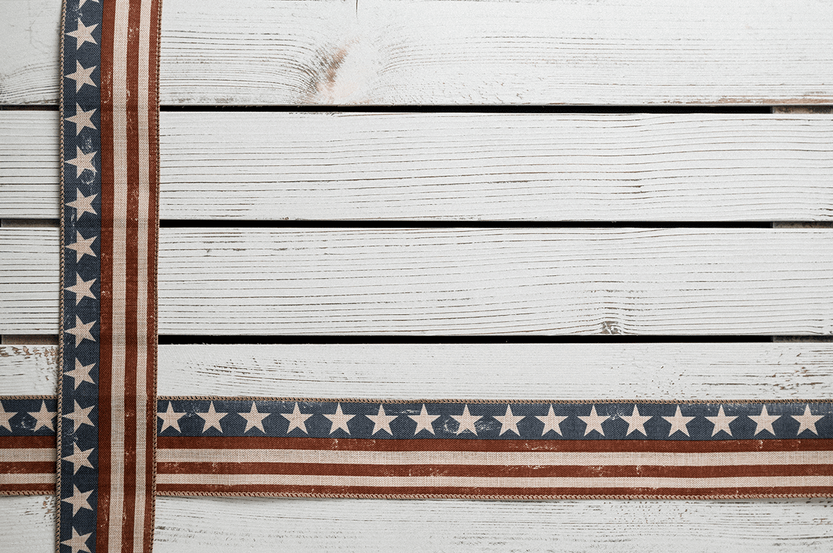 rustic wood with american flag themed ribbons