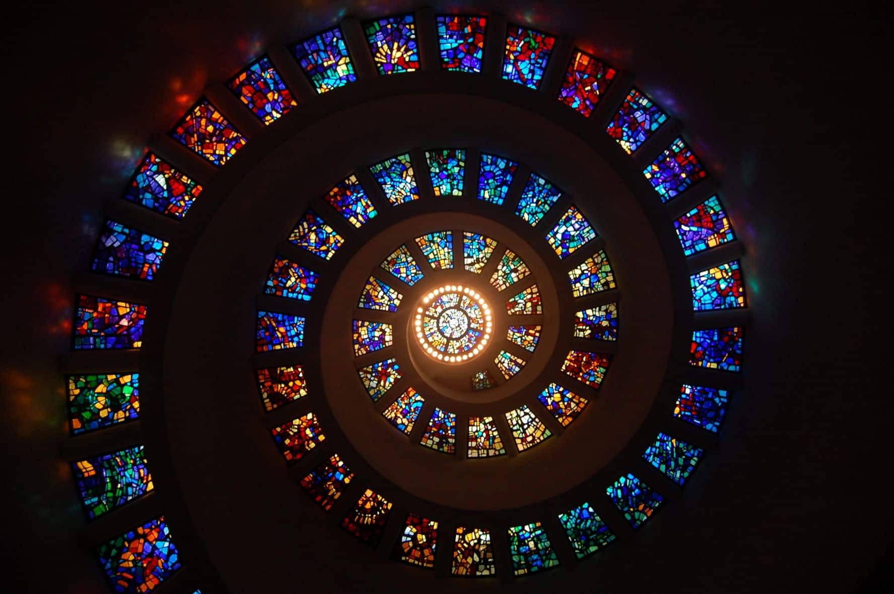 spiral of stained glass windows
