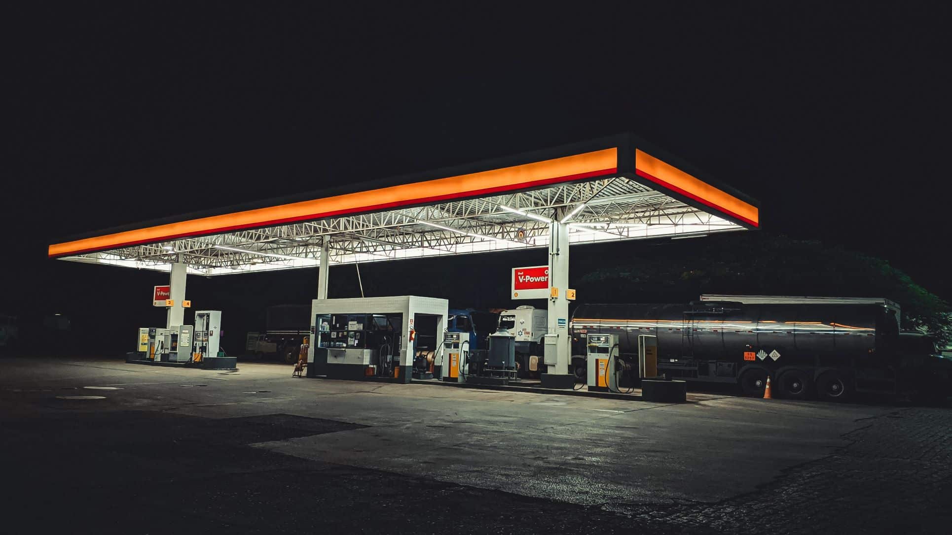 an empty gas station late at night